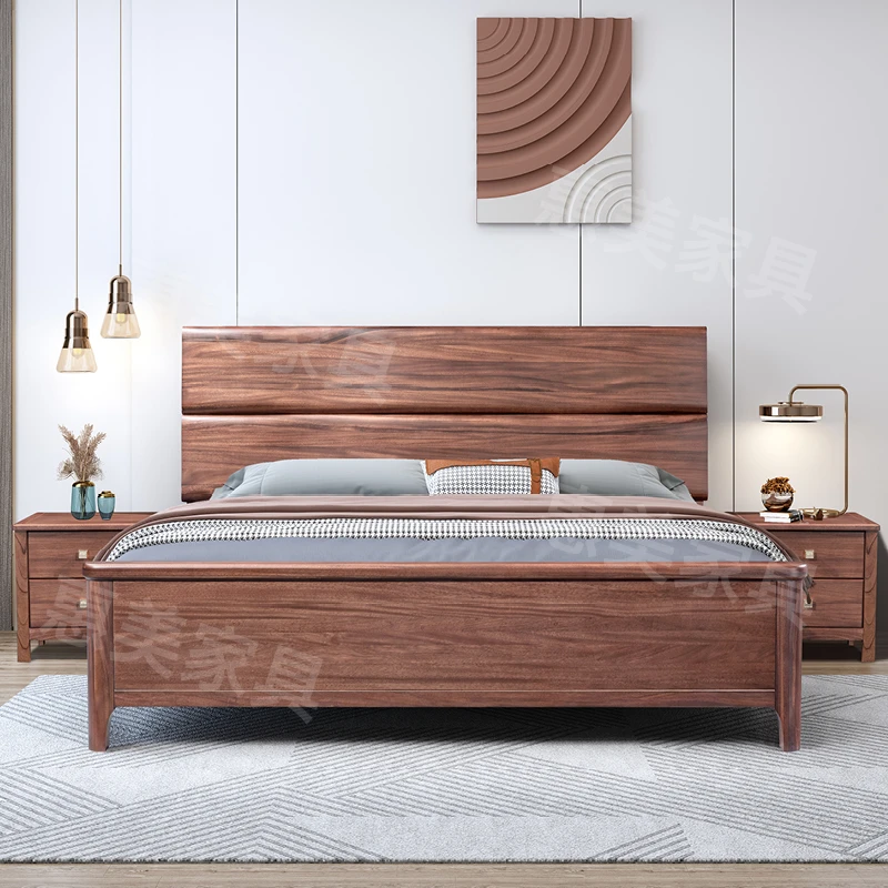北美胡桃木床全实木床轻奢家具双人床婚床原木主卧床榫卯结构大床