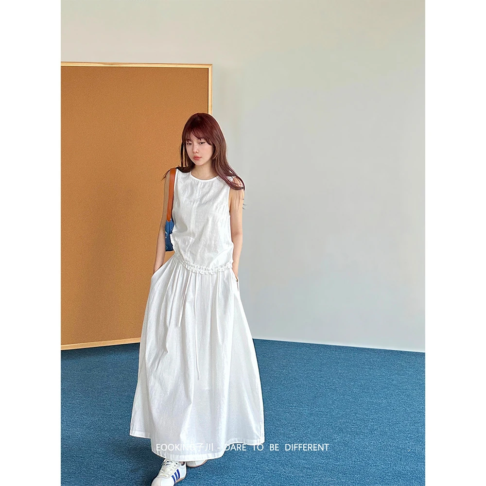 棉质好穿子川木耳边背心半身裙套装女25夏两件套圆领配包包e1827