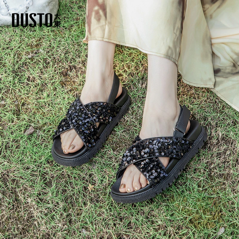 大东亮片时尚拖鞋女款2025夏季新款网红拖鞋平底舒适外穿女鞋0160