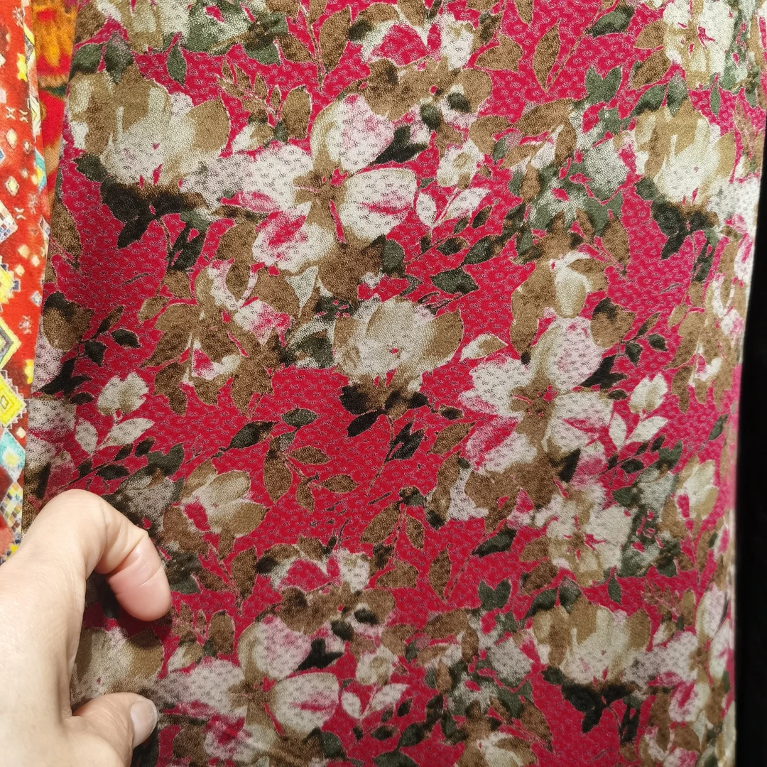 醋酸棉布料70号红色花尺码全