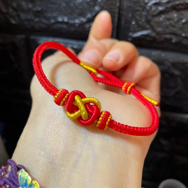 非金属布艺手链 新年红绳平安结手绳轮回扣可调节 平安喜乐情侣款
