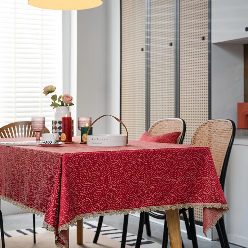 中式红色喜庆桌布家用客厅餐桌茶几长方形桌垫新年氛围感台面垫子