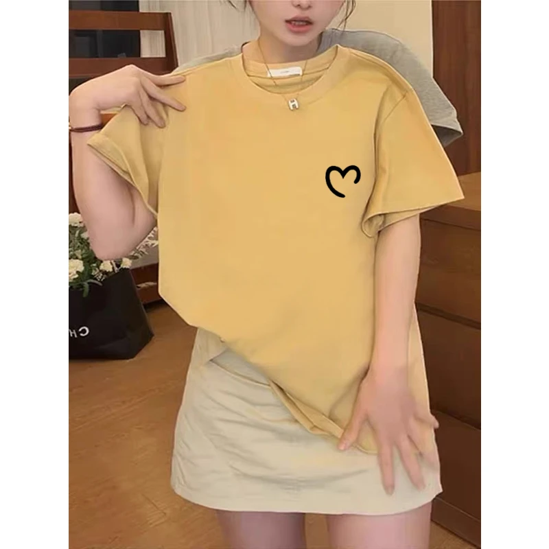 设计感小众正肩短袖t恤女2025新款流行时尚百搭洋气黄色上衣夏季