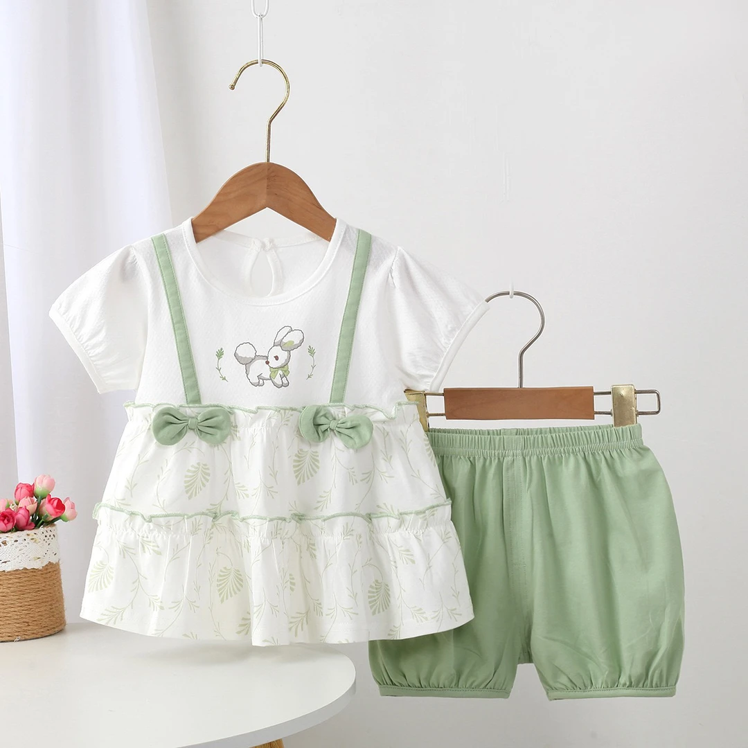 新疆包邮婴幼儿女童夏装套装A类夏款薄款外出服短袖短裤套装裙套