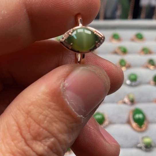 和田玉（碧玉）戒指银S925镶嵌