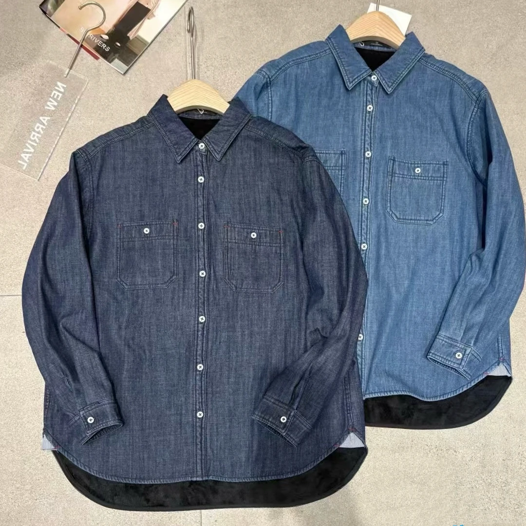 Miss.Z【纯棉牛仔衬衣】冬季加绒保暖长袖百搭显瘦叠穿衬衫#5705