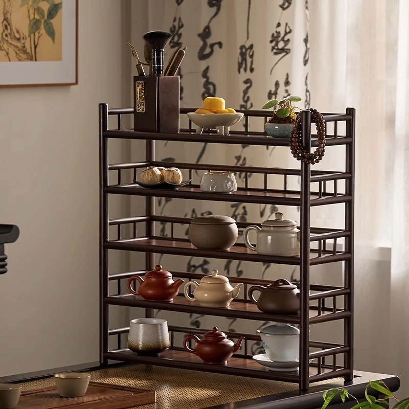 5层楠竹带沥水架博古架茶架杯架桌面置物架收纳架