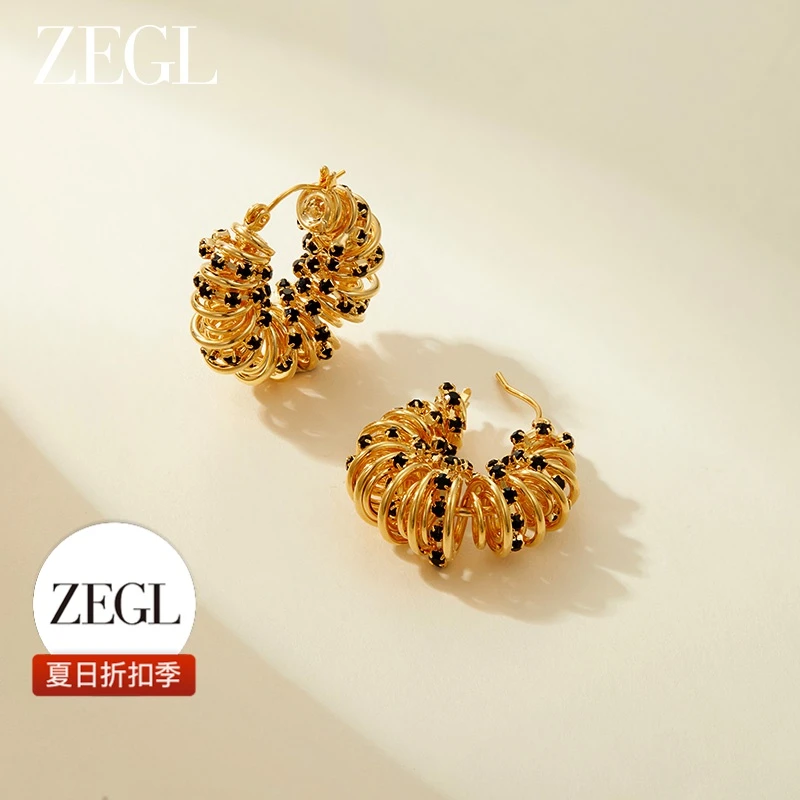ZEGL 铜合金耳饰 【夏日折扣】复古镂空圈圈耳环简约百搭小众饰品