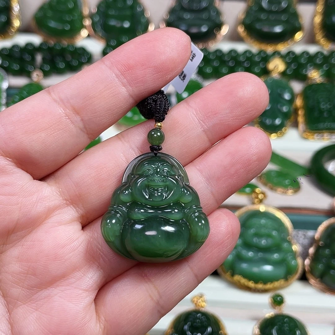 和田玉（碧玉）未镶嵌颈饰猫眼佛公30mm