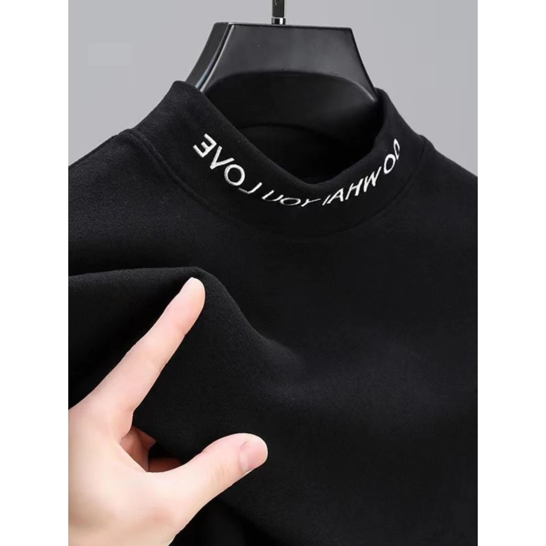 灏吉弧双面德绒立领刺绣打底卫衣男长袖保暖加厚上衣