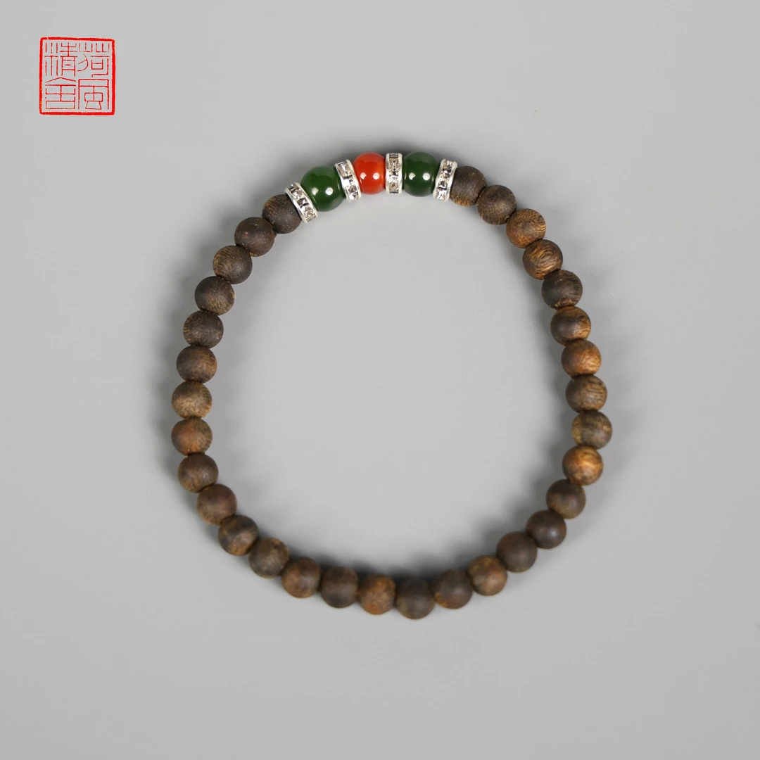 【精品沉水】海南莺歌绿棋楠0.5圆珠沉香 DIY南红单圈手串-CX185