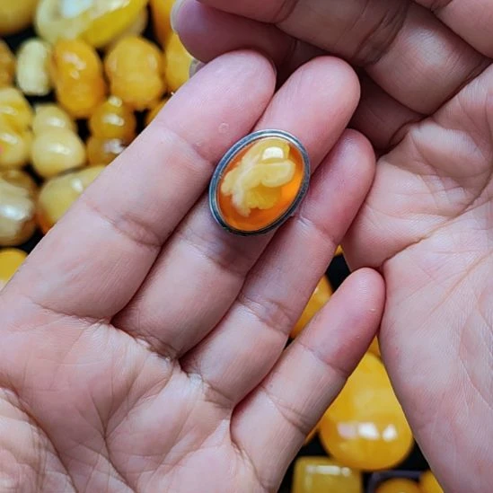 蜜蜡银S925镀金镶嵌戒指