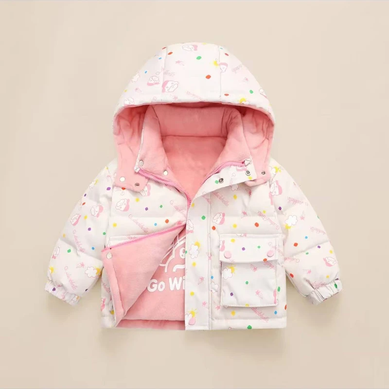 HAL.DUCK/哈罗小黄鸭秋冬儿童双穿派克棉服印花加绒加厚连帽外套