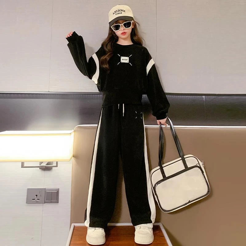 春秋中大童休闲裤套装女童洋气时髦新款炸街儿童服装秋季两件套潮