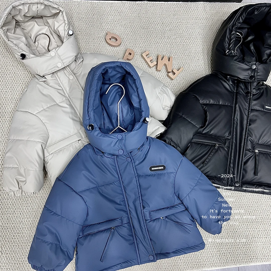 现货-儿童冬季保暖内里仿兔毛加厚连帽棉服D-5035中性保暖上衣