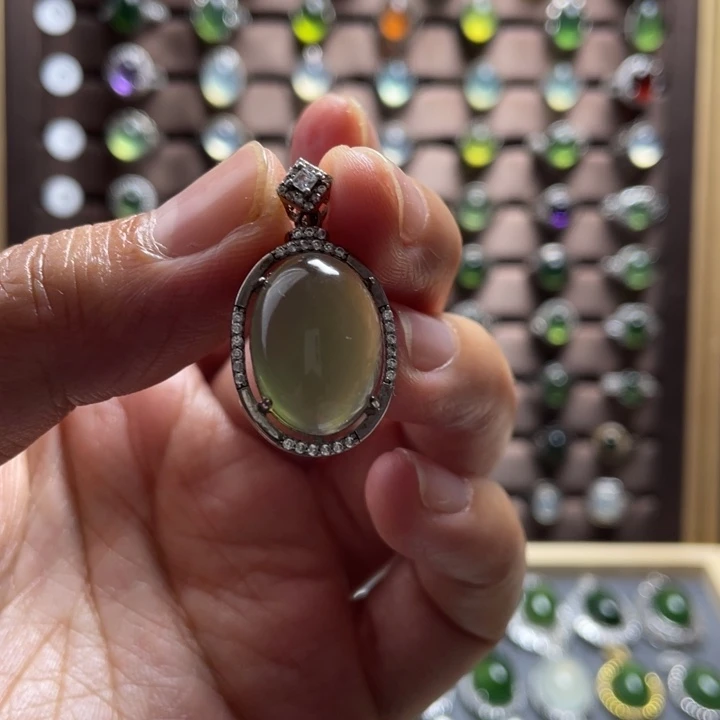 蛇纹石玉银S925镶嵌戒指