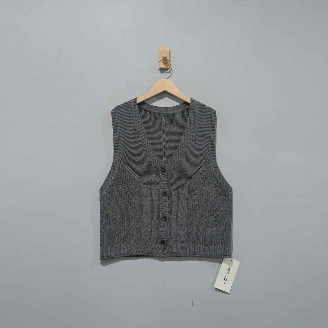 【且听风吟】0612937文艺棉V领复古麻花针织开衫马甲 衣长59胸围110