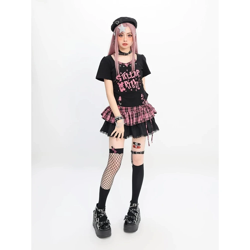 【星辰逆行】甜亚短袖半身裙套装短款女上衣T恤设计感