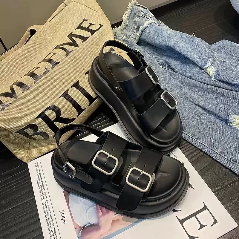 SUSU【勃肯凉鞋】欧版ins2025夏季经典百搭厚底一字扣带休闲凉鞋