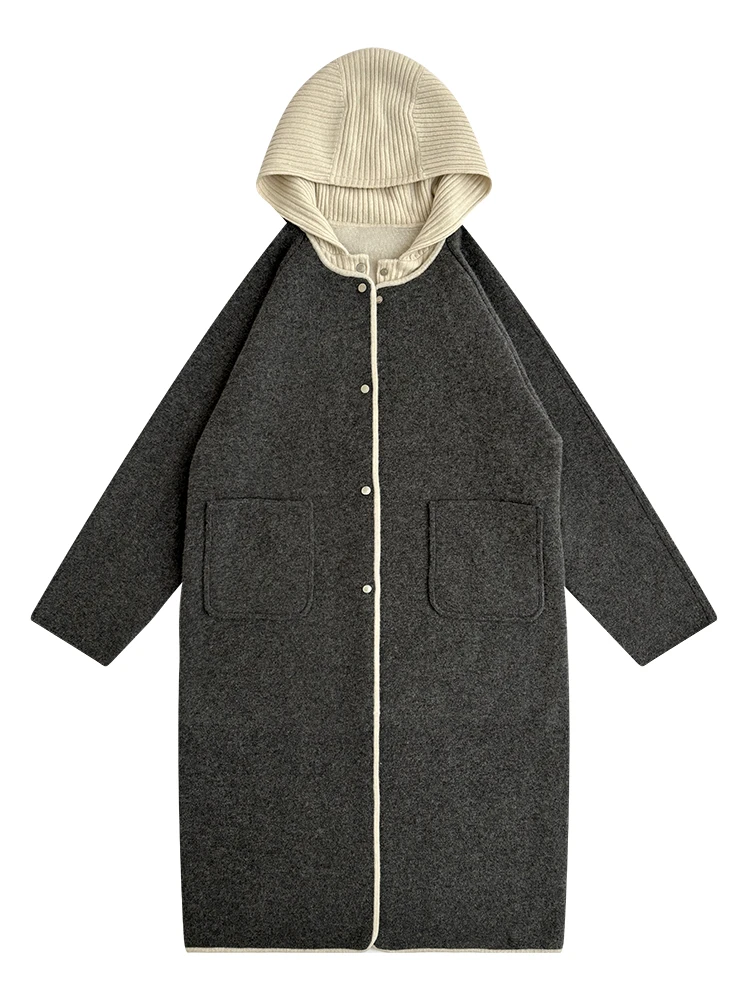 塞北绒王【云栖暖阁】NX25102-100羊绒连帽拼接冬季保暖大衣