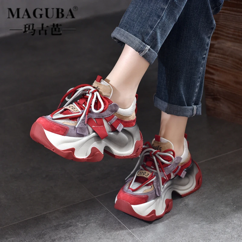 MAGUBA/玛古芭厚底老爹鞋女士松糕底增高小个子舒适透气时尚百搭