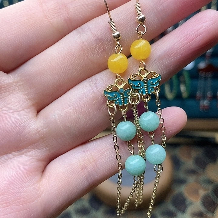 石英质玉耳钉银S925镶嵌