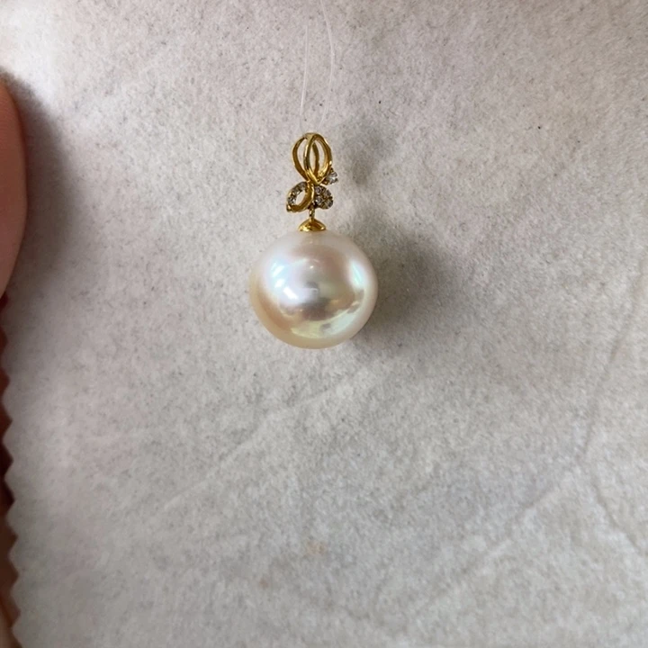 海水珍珠18K金镶嵌吊坠(不含链)干枯澳白14-15m m