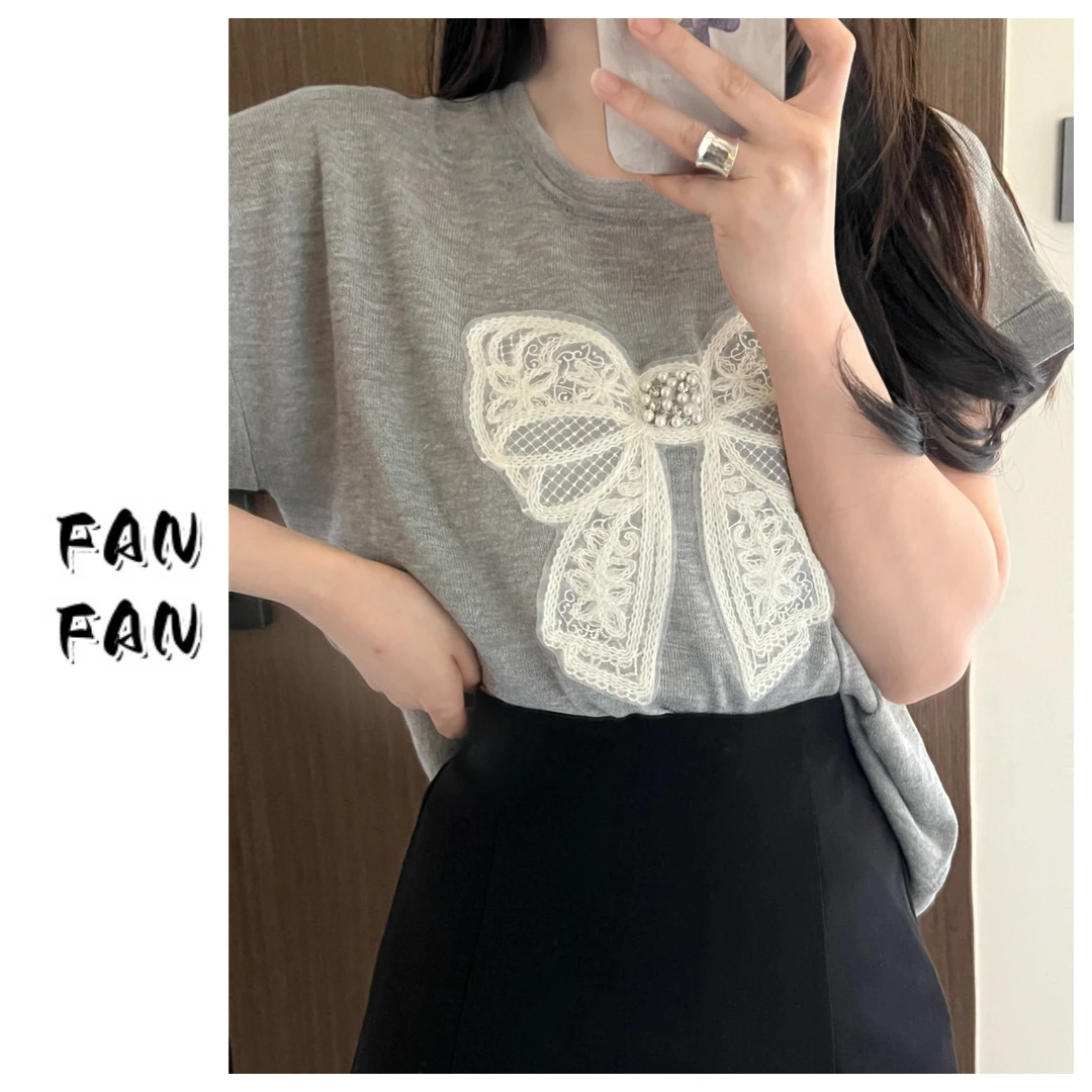 FANFAN 【蝴蝶飞飞】落肩袖针织T恤