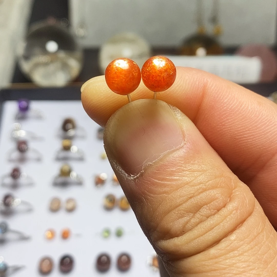 日光石耳钉银S925镶嵌金太阳耳钉7.3mm