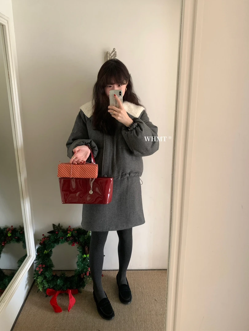 恩熙·韩系设计感大翻领拼接加厚套装6159