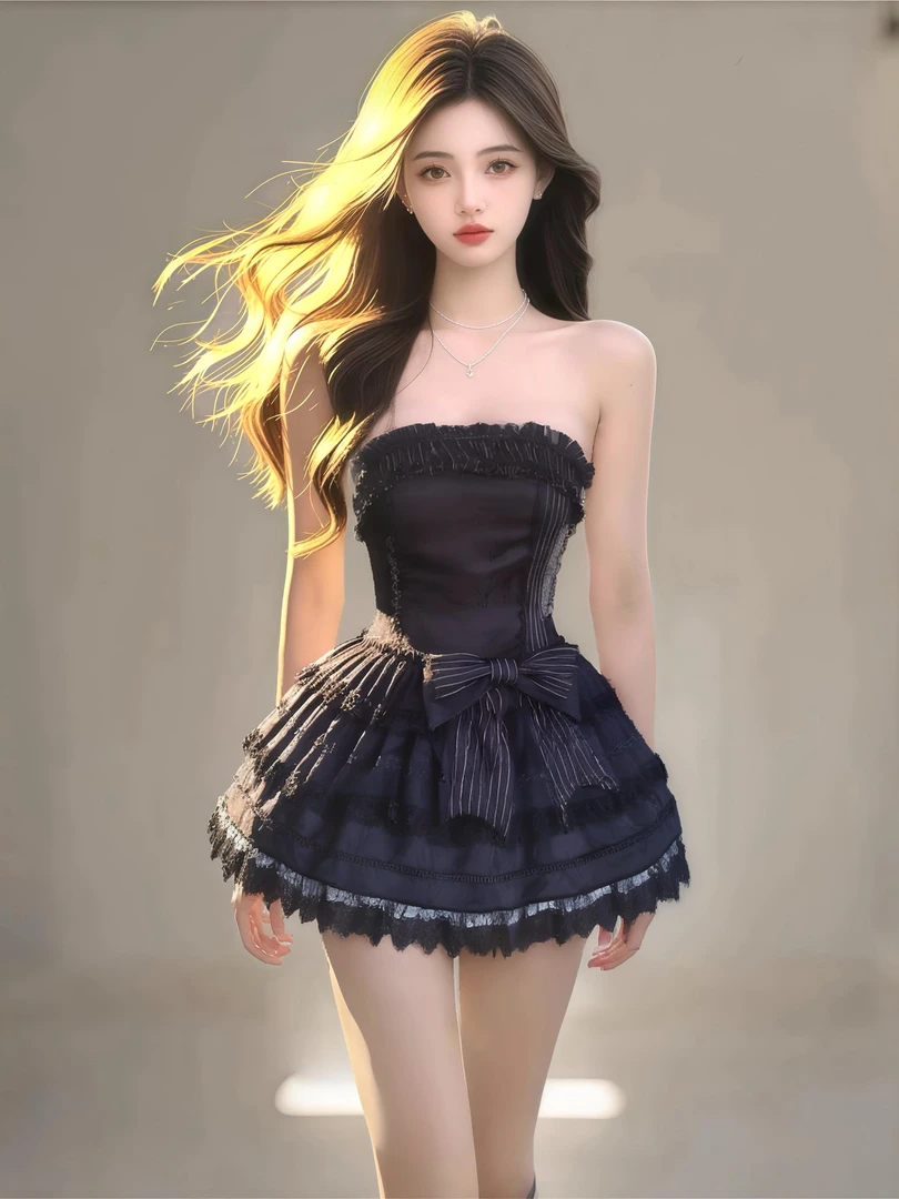 【hei~】暗黑性感黑天鹅重工提花收腰显瘦束身胸衣公主蓬蓬裙生日裙