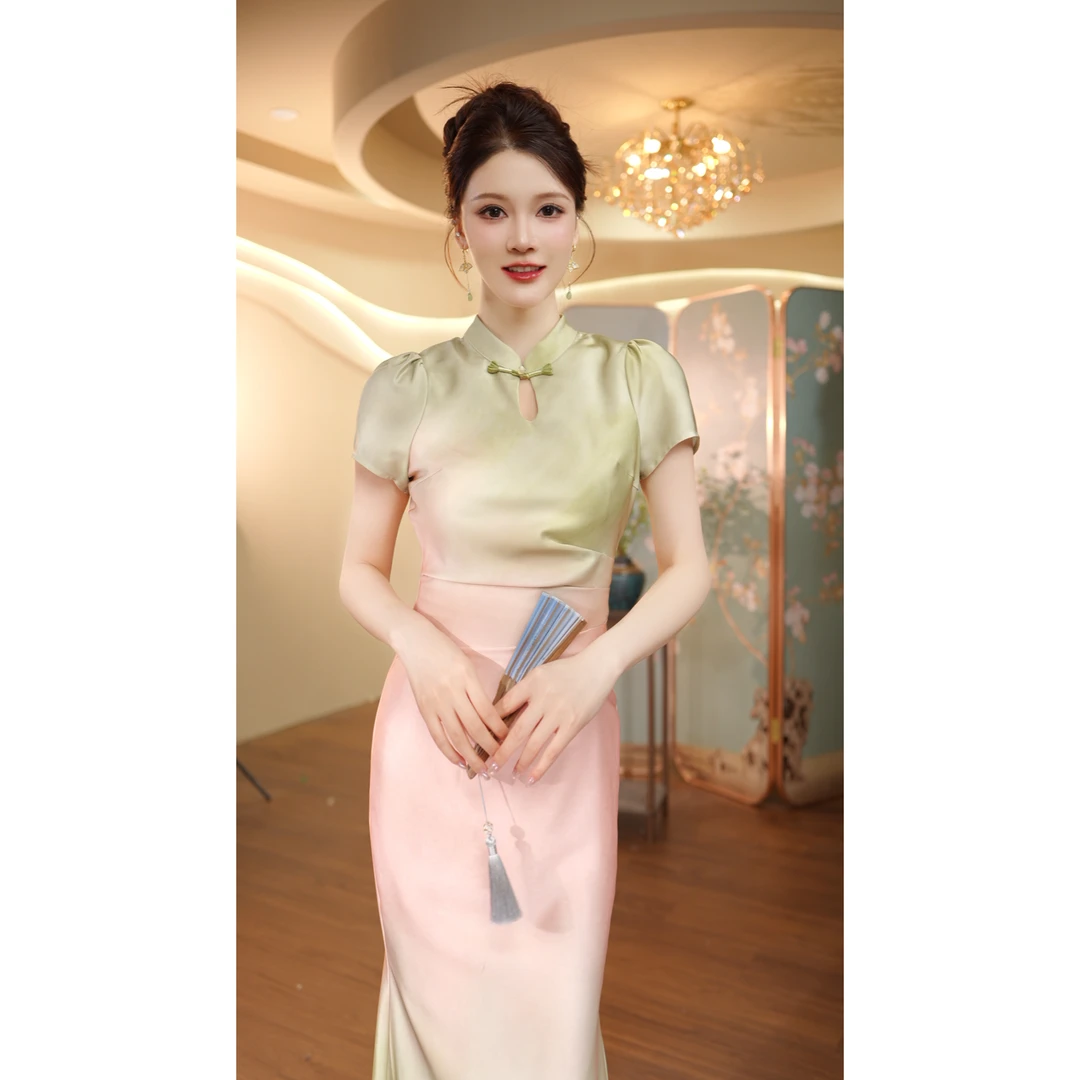 朱雪雪定制-1387（粉黛青绿）连衣裙LL196