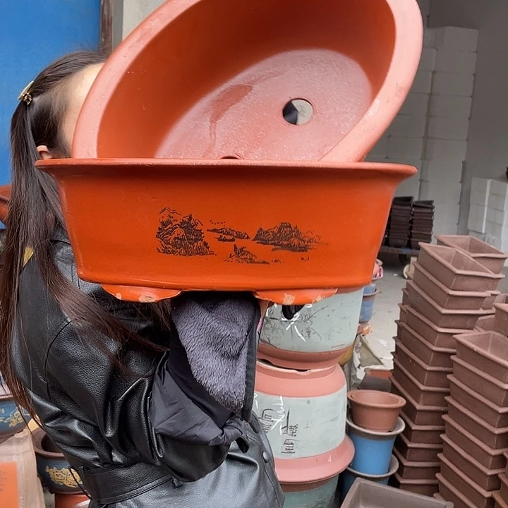 30+30红椭圆花盆紫砂花盆紫砂