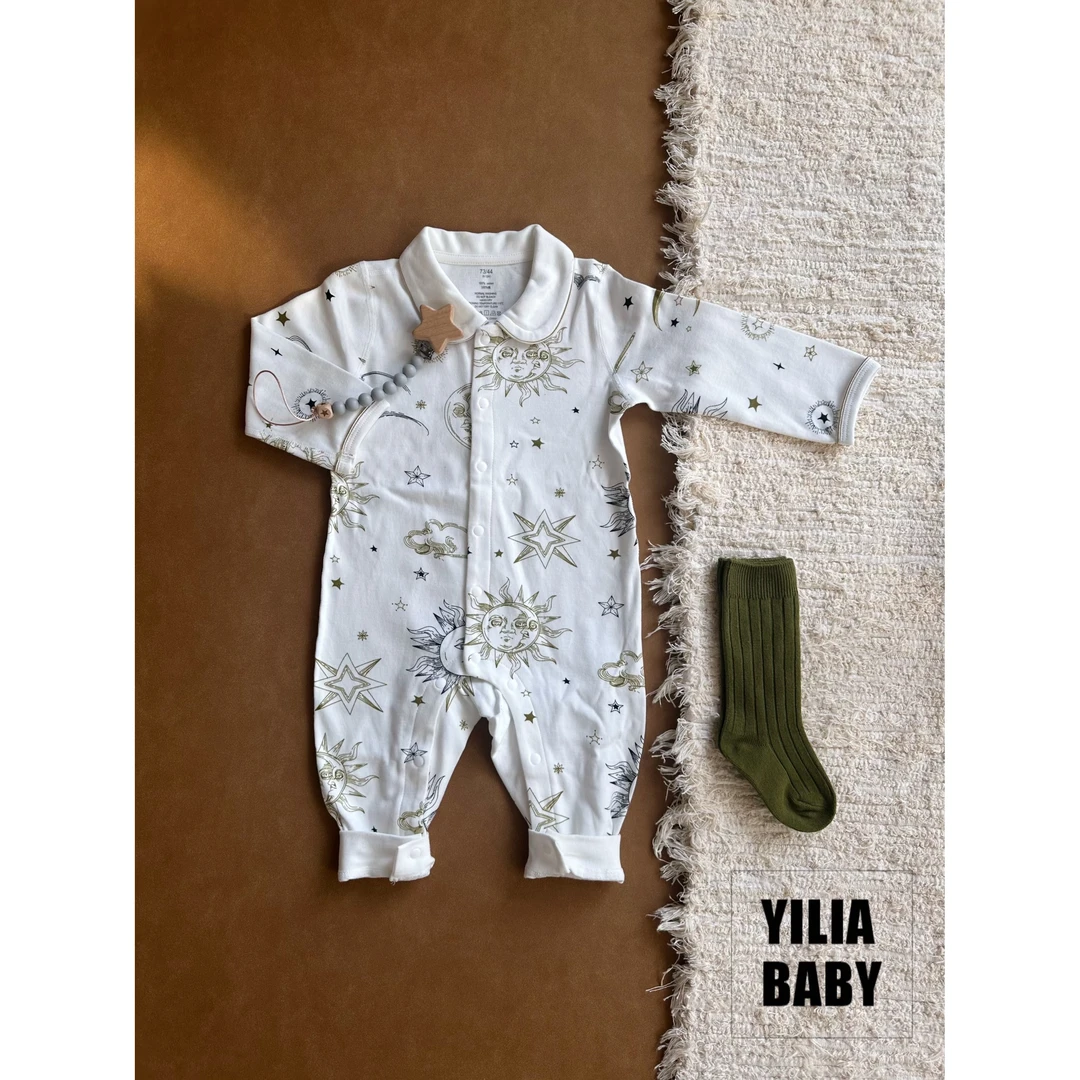 YiliaBaby*北欧风小月龄春秋有机棉无骨翻领长袖爬服｜太阳神