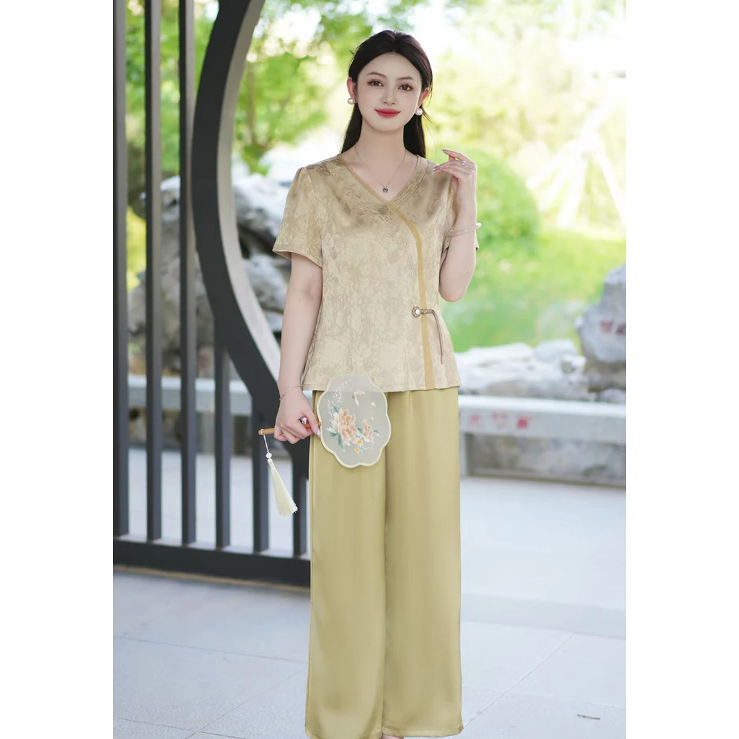 2025妈妈装时尚套装上衣时尚套装中国风显瘦