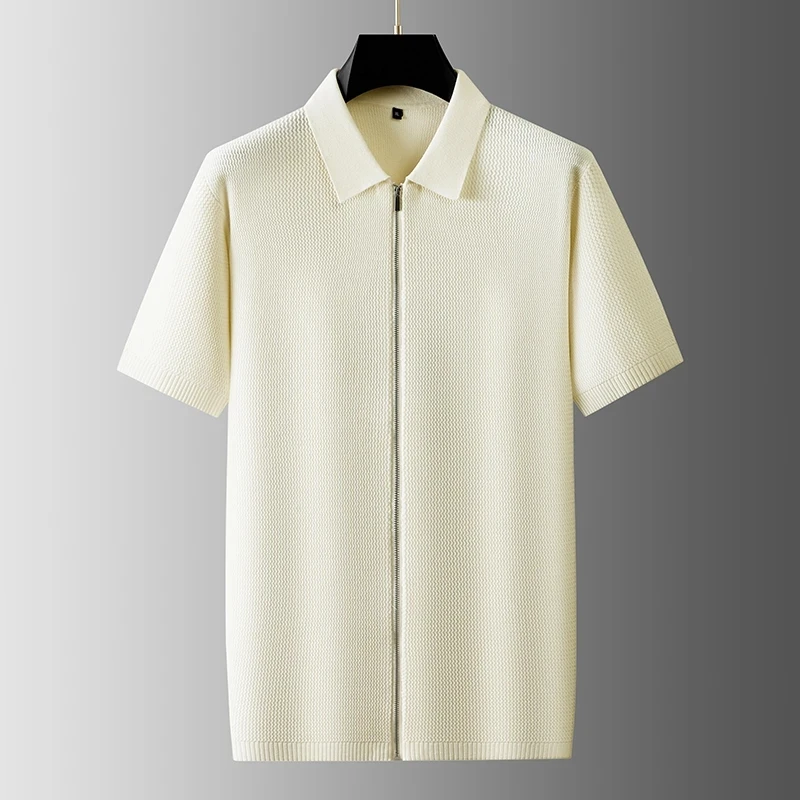 胖子大码男装针织开衫毛衣秋季翻领短袖毛衫加肥加大男拉链针织衫