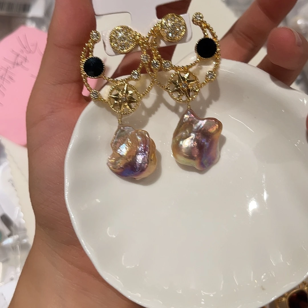 合金淡水珍珠耳饰