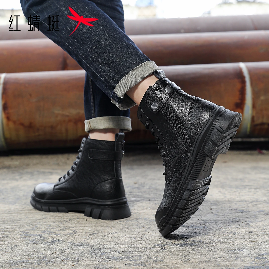 红蜻蜓马丁靴男鞋鞋子男款爆款2025新款男冬季防风英伦高帮马丁靴