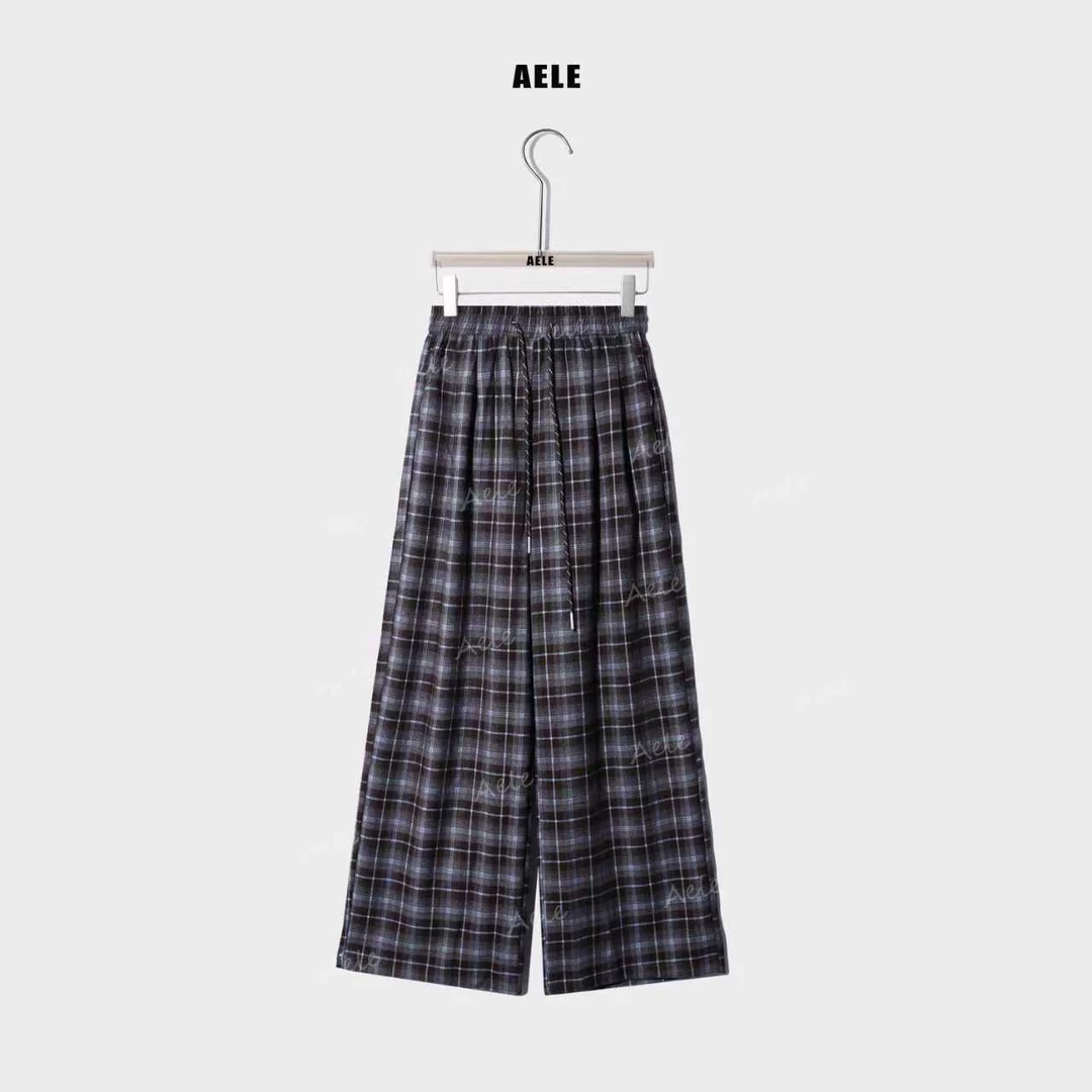 AELE【格调休闲裤】慵懒松弛感松紧腰格子裤时尚休闲裤K853 2330 AD
