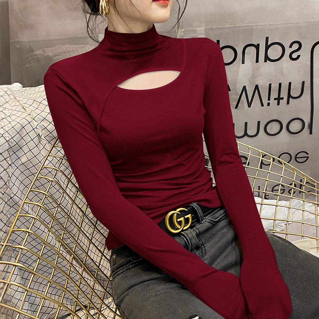 时尚新款螺纹打底衫设计感小众毛衣秋冬长袖百搭显瘦针织小个时尚