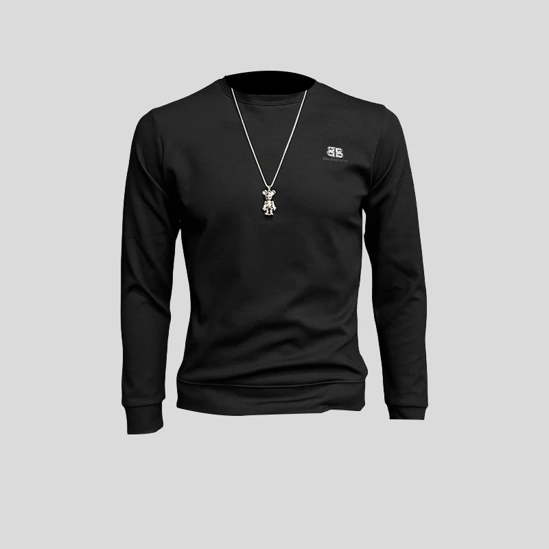 ohmmayby秋冬新款加绒卫衣男装长袖体恤徽章修身圆领套头潮上衣