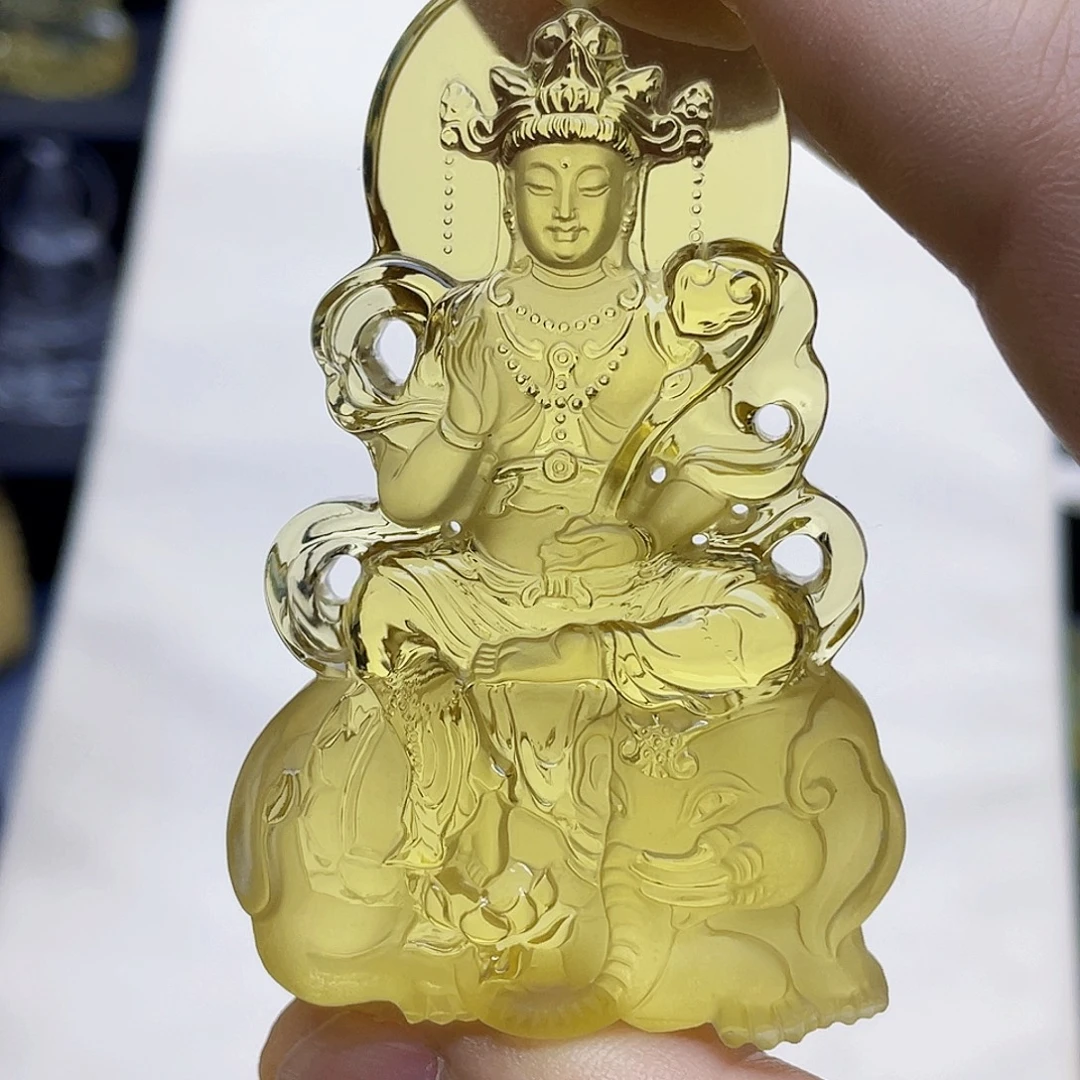 熊***铺未镶嵌颈饰水晶黄水晶大师精雕普贤菩萨