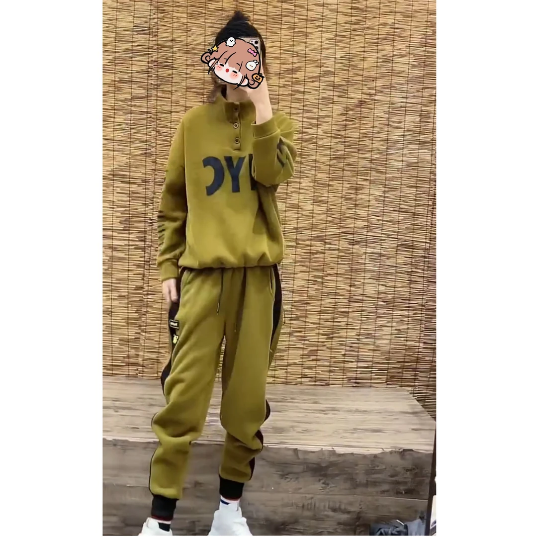 2025冬季休闲运动套装潮流运动休闲洋气加绒宽松百搭圆领套装