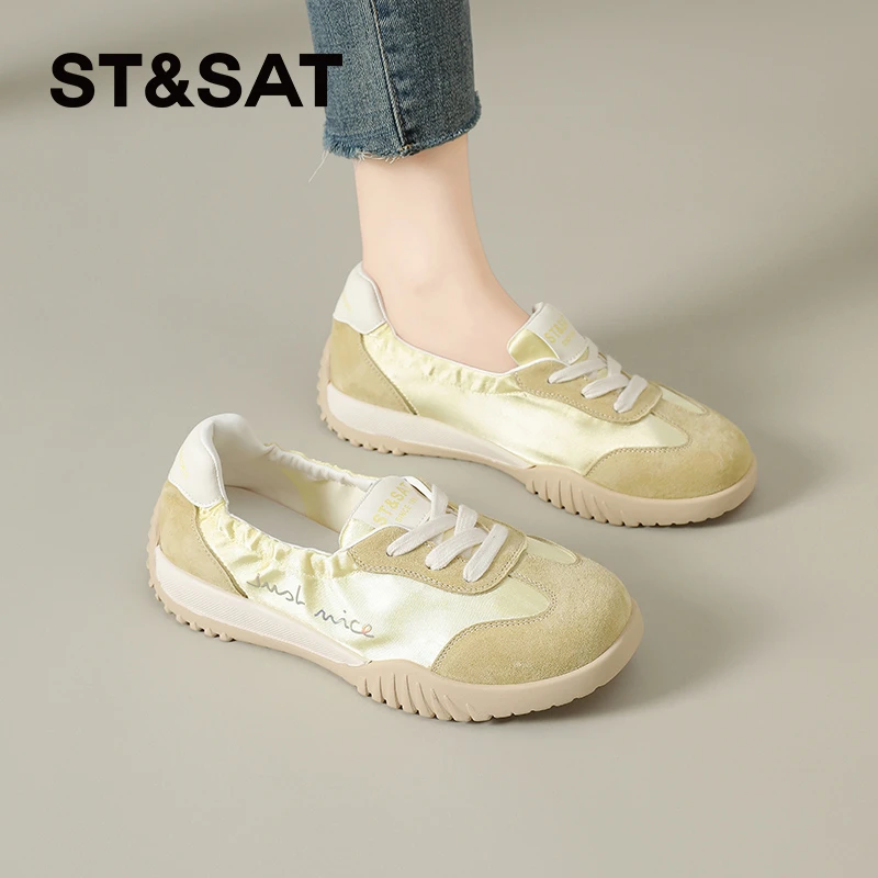 星期六透气缎面单鞋女2025夏季新款一脚蹬芭蕾舞鞋时尚浅口德训鞋