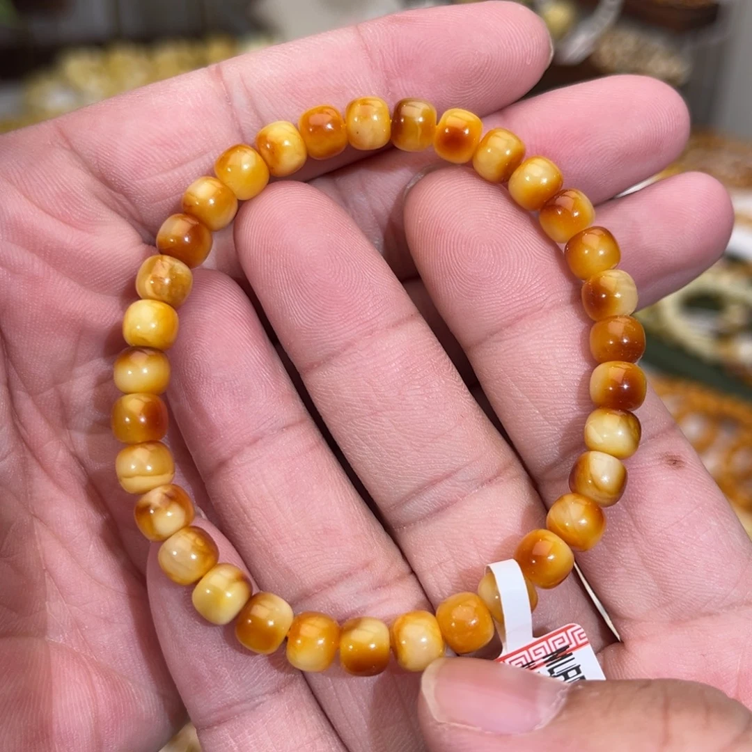 蜜蜡未镶嵌手链红沁白蜡妖花6.5mm