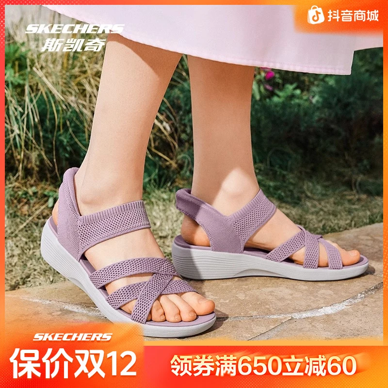 斯凯奇闪穿凉鞋2025夏季女士休闲轻质缓震柔软透气凉拖鞋163524