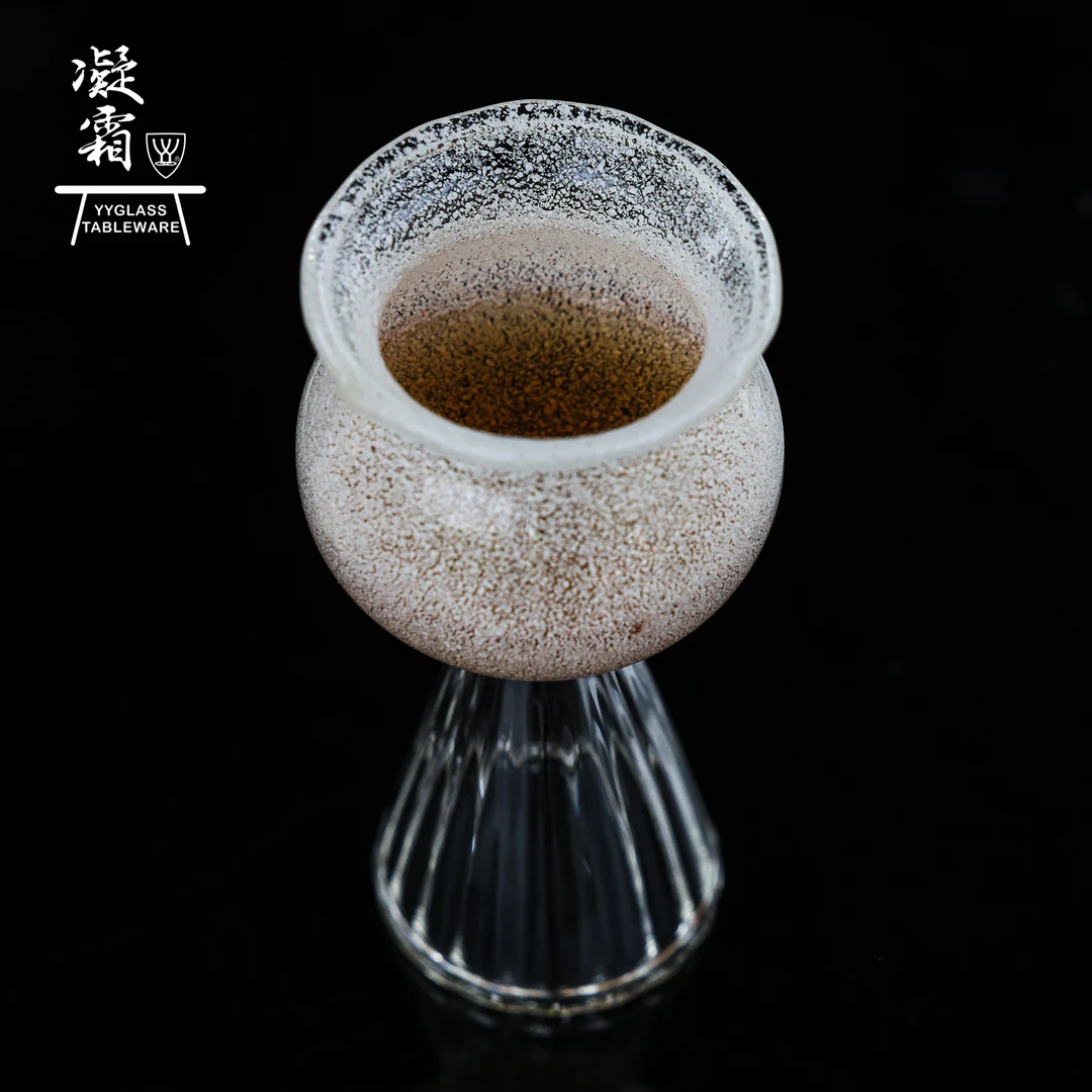 yyglass凝霜系列高硼硅耐高温玻璃茶具灯工工艺全手工吹制玉兰杯