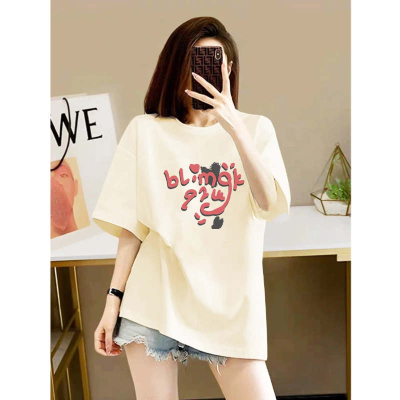 夏季新款纯棉宽松显瘦大码小众韩版印花圆领百搭ins女款休闲t恤