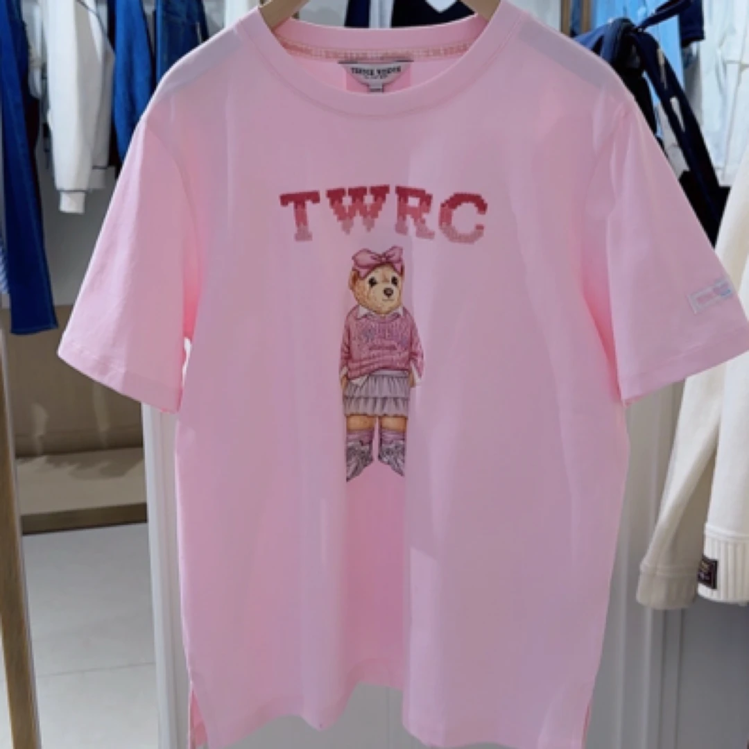 小熊圆领短袖T恤甜美少女感撞色设计休闲百搭上衣