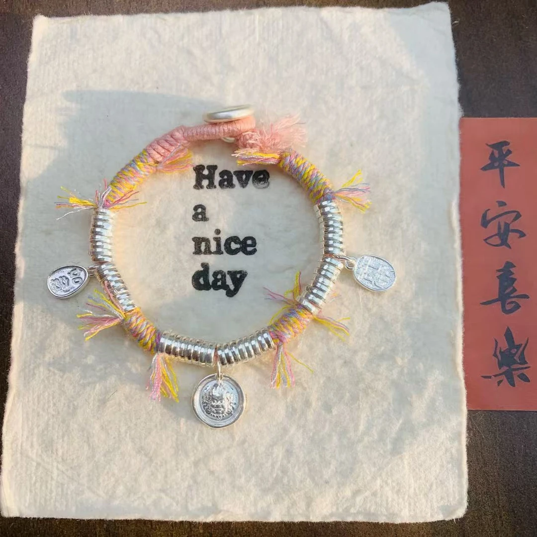 足银手链 【匠心银饰】足银黄财神盘缠手编节日告白送老婆女友礼物